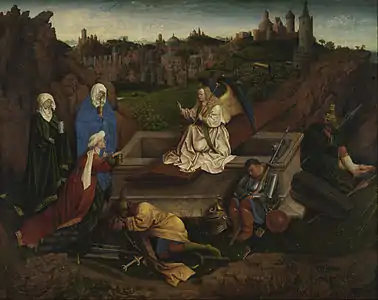 Les Trois Maries au Sépulcre attribué à Hubert van Eyck.