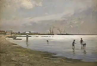 Garçons jouant dans l'eau, le port de Trelleborg, localisation inconnue.