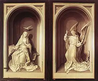 Représentation de l'Annonciation par l'Ange Gabriel à la vierge Marie.