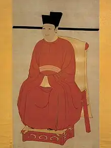 Portrait de l'Empereur Huizong (1082-1151), anonyme des Song du Nord, encre et couleurs sur soie, rouleau vertical, 188,2 × 106,7 cm, Musée national du palais, Taipei.
