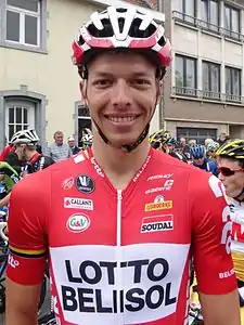 Oliver Naesen stagiaire chez Lotto-Belisol, ici au départ de la Course des raisins 2014.