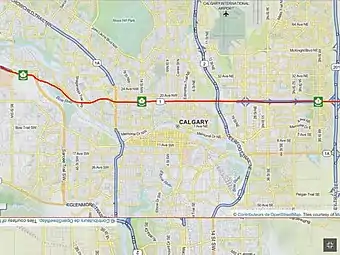 Route 1 Calgary tracé