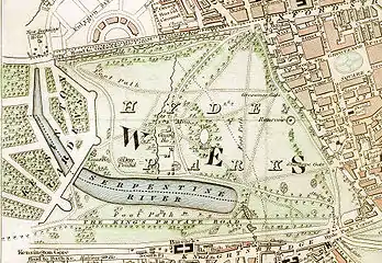 Hyde Park et fragment de Kensington Gardens c.1833.