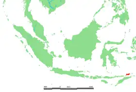 Carte des îles indonésiennes occidentales, Alor indiquée en rouge (en bas à droite)