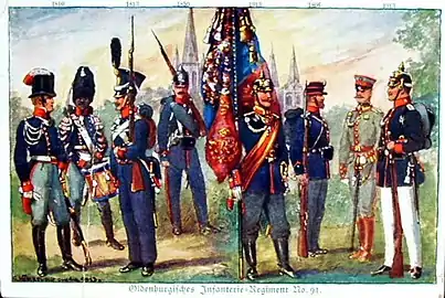 Uniformes du 91e régiment d'infanterie (de) d'Oldenbourg de 1814 à 1914