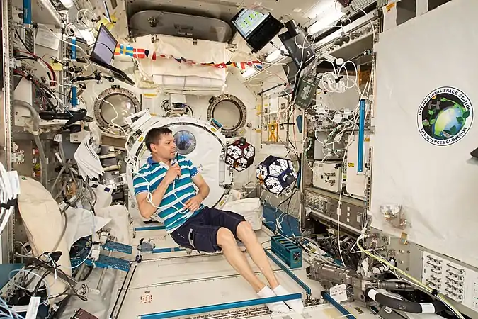 Oleg Kononenko travaille sur l'expérience SPHERES dans le module japonais Kibo