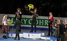 Podium des championnats d'Europe 2007 à Varsovie avec Tomáš Verner et Kevin Van Der Perren