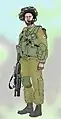 Illustration infographique de la tenue de combat d'un membre de la brigade de combat israélienne Golani.