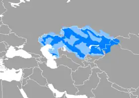 Aire de diffusion du kazakh.