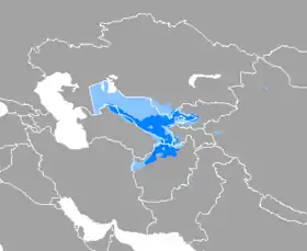 Aire de diffusion de l'ouzbek.