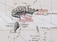 Toponymes liés à l'expédition, île d'Hiva Oa (Marquises), carte 1re moitié du XIXe.