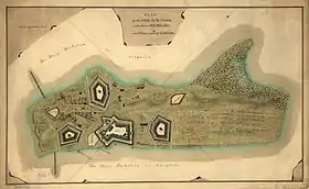 Carte de 1760 démontrant les fortifications sur l'île aux Noix