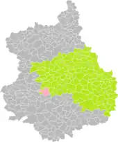 Position d'Illiers-Combray (en rose) dans l'arrondissement de Chartres (en vert) au sein du département d'Eure-et-Loir (grisé).