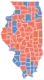 Les comtés en rouge sont remportés par Topinka et les comtés bleus par Blagojevich
