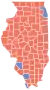 Les comtés en rouge sont remportés par Brady et les comtés bleus par Quinn