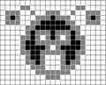 Érosion par un carré 3x3 : seuls les pixels noirs font partie de l'ensemble résultant.