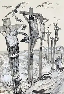 La crucifixion des mercenaires. Dessin de Victor-Armand Poirson, 1885.