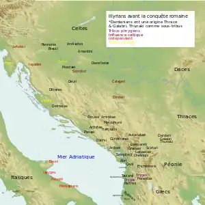Carte de tribus illyriennes avant la conquête romaine (-168)