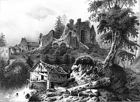 Ruines de la Chartreuse de Prémol, au XIXe siècle illustrées par Victor Cassien (1808 - 1893).