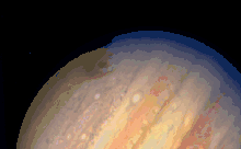 Vue de l'atmosphère de Jupiter détaillant un site d'impact.