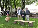 Didier Rousseau-Navarre, Edith Heurgon et Augustin Berque lors de l'inauguration de la sculpture "Exclamation mésologique"