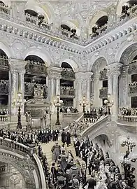 L'Inauguration du nouvel Opéra : arrivée du cortège du lord-maire, aquarelle, 66,5 × 50,7 cm, château de Versailles.