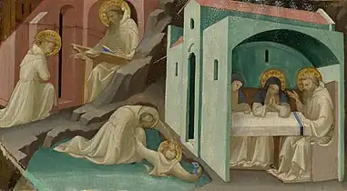 Incidents dans la vie de saint Benoît, Lorenzo Monaco (1409), National Gallery, Londres.