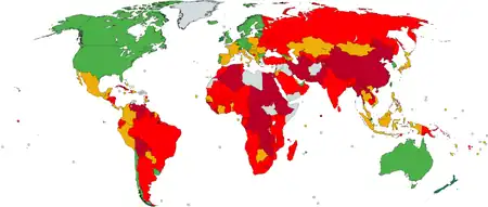 Carte du monde, où les pays sont colorés selon leur indice de liberté économique