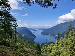 Vue du sud de l'Indian Arm à partir du sentier Dilly Dally Loop dans le parc provincial Indian Arm