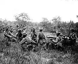 photo de soldats en campagne, près d'un canon