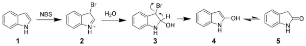 Oxydation de l'indole par le N-bromosuccinimide