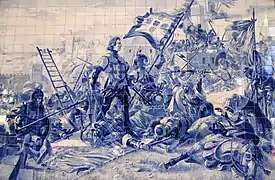 Azulejos de la gare de São Bento : Henri le Navigateur à la conquête de Ceuta.