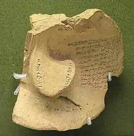 Modèle en argile d'un poumon d'agneau, inscrit avec des présages, utilisé par des prêtres spécialisés dans la divination sur les poumons et le foie. British Museum.