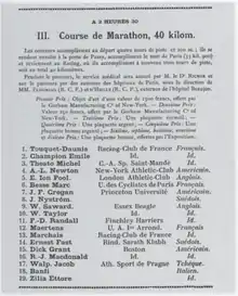 Affiche de texte titrée "III. Cours de Marathon, 40 kilom.".