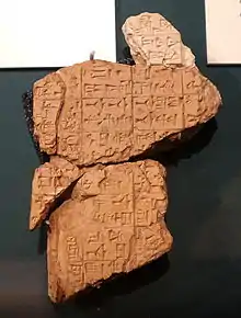Fragment des Instructions de Shuruppak, texte sapiential, mis au jour à Adab (Bismaya),v. 2600-2500 av. J.-C.). Musée de l'Oriental Institute de Chicago.