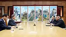Kim Jong-un et Moon Jae-in durant les discussions du second sommet inter-coréen de 2018