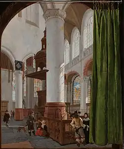 Exemple d'intérieur d'église : Gerard Houckgeest, Intérieur de l'Oude Kerk de Delft (1654, Rijksmuseum Amsterdam).