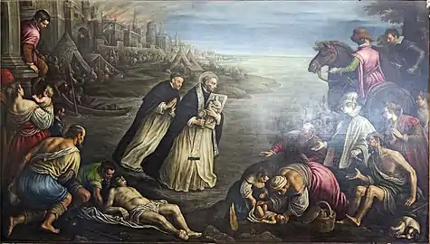 Saint Hyacinthe marchant sur l'eau de la rivière Dniepr