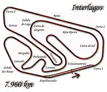 Tracé d'Interlagos en 1973, 7 960 mètres.