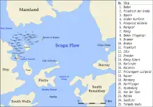 A map designating the locations where the German ships were sunk.