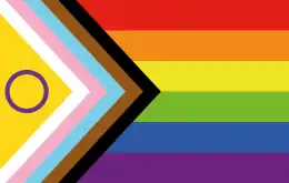 Drapeau LGBT comportant les couleurs trans, intersexes et antiracistes.