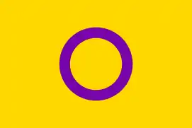 Rectangle jaune/or avec un rond violet au milieu.