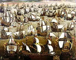 Bataille entre l'Armada espagnole et la flotte anglaise en 1588.