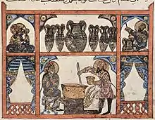 « Préparation d'un remède », De materia medica de Dioscoride, Iraq, 1224.