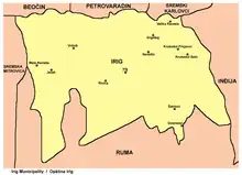 Localisation des localités de la municipalité d'Irig