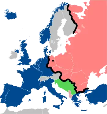 L'Europe coupée en deux par le « rideau de fer ».