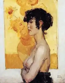 Femme devant "Les Tournesols" de van Gogh, 1917