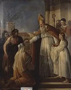 Rencontre de saint Germain et sainte Geneviève, 1821, Saint-Germain-lès-Corbeil, église Saint-Vincent-Saint-Germain.