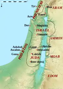 Les royaumes d'Israël et de Juda et leurs voisins vers 850 av. J.-C.