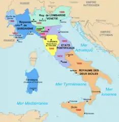 Carte de l'Italie au cours de l'unification